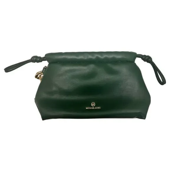 NWOT Michael Kors Lina XS Drawstring Crossbody Bag Green Moss Authentic Gold - Picture 3 of 5